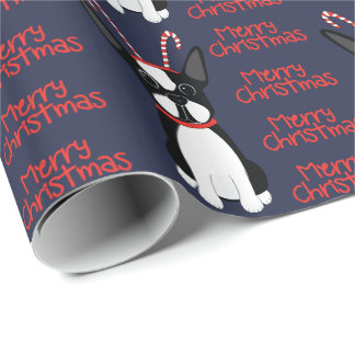 Gelukkig kerstfeest! Boston Terrier Wrapping Paper Cadeaupapier