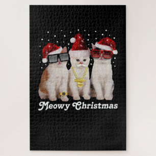 Gelukkig kerstfeest   Cute Cat met Santa Claus Legpuzzel