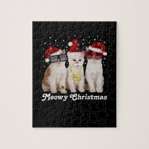 Gelukkig kerstfeest   Cute Cat met Santa Claus Legpuzzel