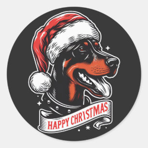 Gelukkig Kerstfeest - Dobermann Santa Hat Grappige Ronde Sticker