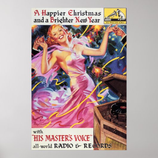 Gelukkig Kerstfeest en nieuwjaar Victor RCA Old Ad Poster (Voorkant)