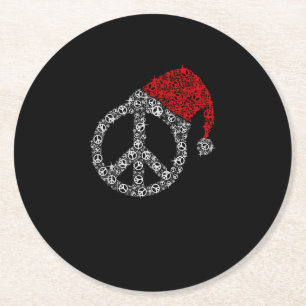 Gelukkig kerstfeest   Hippies Symbol Santa Claus P Ronde Kartonnen Onderzetter