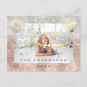 Gelukkig kerstfeest Nieuwjaar Gold Snow Foto Gra Briefkaart
