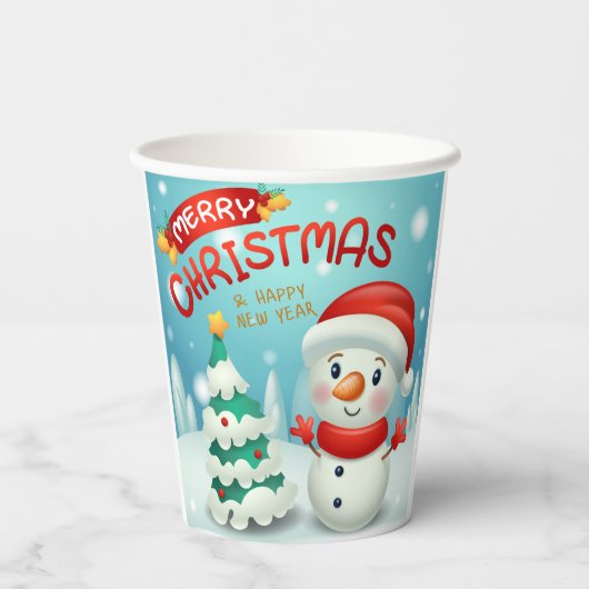 Gelukkig kerstfeest nieuwjaar Snowman Cute Papieren Bekers (Achterkant)