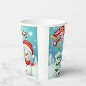 Gelukkig kerstfeest nieuwjaar Snowman Cute Papieren Bekers (Rechts)