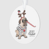 Gelukkig kerstfeest | Pug Reindester Ornament (voorkant)