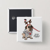 Gelukkig kerstfeest | Pug Reindester Vierkante Button 5,1 Cm (Voorkant /achterkant)