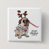 Gelukkig kerstfeest | Pug Reindester Vierkante Button 5,1 Cm (Voorkant)