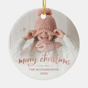 Gelukkig kerstfeest   Roos Gold Typografie Twee fo Keramisch Ornament