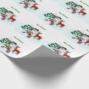 Gelukkig kerstfeest! Snowman met vrienden Cadeaupapier