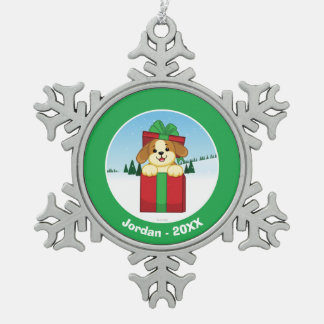 Gelukkig kerstfeest! tin sneeuwvlok ornament