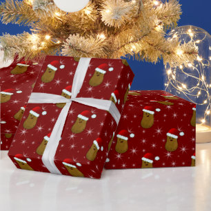 Gelukkig kerstmis aardappel diep rood cadeaupapier
