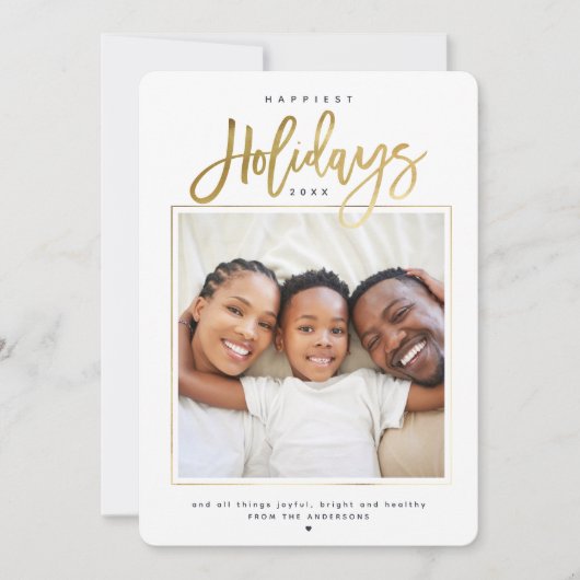 Gelukkig Kerstmis Minimalistisch Gouden Foto Colla Feestdagenkaart (Voorkant)