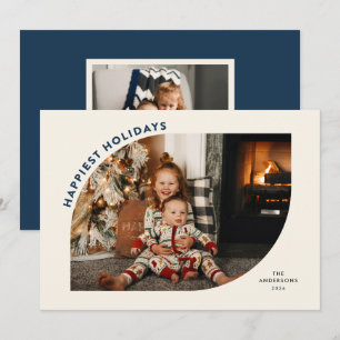 Gelukkig Kerstmis Modern Kader Blauwe Letters Feestdagenkaart