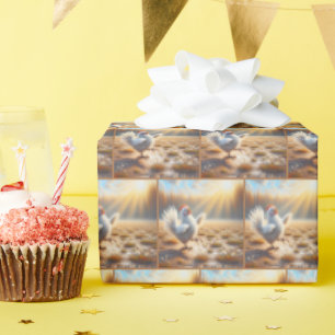 Gelukkig kip dansen in vuil cadeaupapier