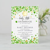 Gelukkig Klein Klavertje Baby Shower Folie Uitnodiging (Staand Voorkant)