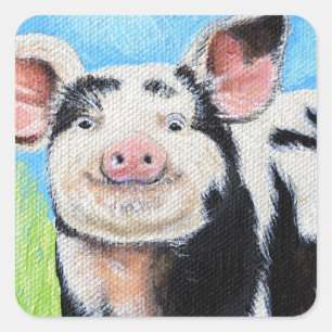 Gelukkig Klein Varken Schilderij Vierkante Sticker