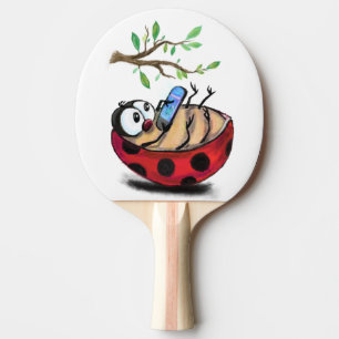 Gelukkig Kleine Ladybug met Telefoon - Cartoon Tek Tafeltennisbatje