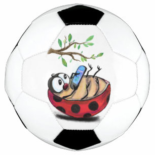 Gelukkig Kleine Ladybug met Telefoon - Cartoon Tek Voetbal