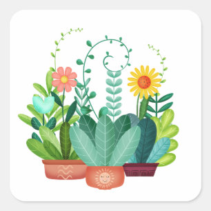 Gelukkig Kleine Tuin Vierkante Sticker