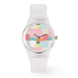 gelukkig kleurenpatroon - roze, turquoise, oranje, horloge
