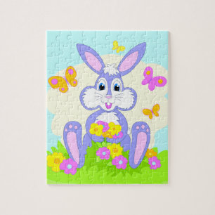 Gelukkig Konijn Bloemen Vlinders Legpuzzel