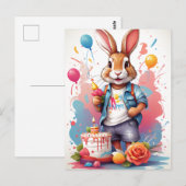 Gelukkig konijn met cake |  briefkaart (Voorkant / Achterkant)