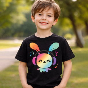 Gelukkig konijn met koptelefoon die naar muziek lu t-shirt