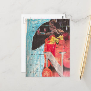 Gelukkig koppel date night en drankjes in vintage  briefkaart