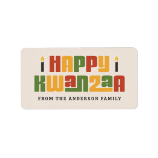 Gelukkig Kwanzaa zwarte kaars aangepaste naam teks Etiket