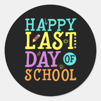 Gelukkig laatste dag schoolschoolcadeau ronde sticker