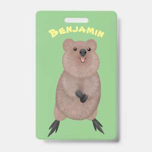 Gelukkig lachend schattig quokka cartoon ontwerp badge