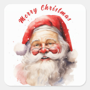 Gelukkig lachende Kerstman Vrolijk Kerstfeest Vierkante Sticker