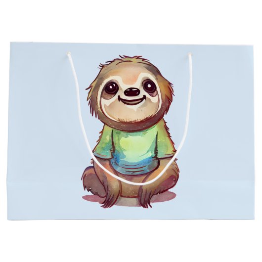 Gelukkig lachende luiaard zit ontspannen groot cadeauzakje (Achterkant)