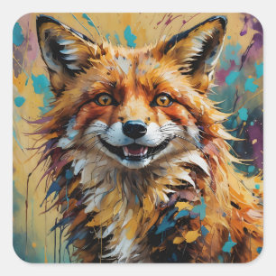 Gelukkig Lachende Vos - Verfspatten abstract Vierkante Sticker