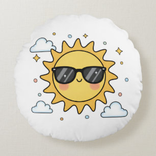 Gelukkig Lachende Zon Cartoon - Minimalistische Ka Rond Kussen