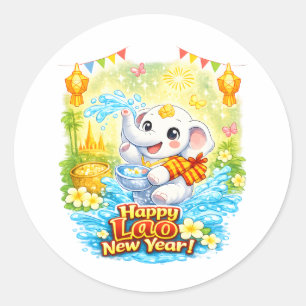 Gelukkig Laotiaans Nieuwjaar – Schattige Witte Oli Ronde Sticker