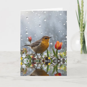 Gelukkig Lente-Equinox Cute Bird en Tulp Kaart