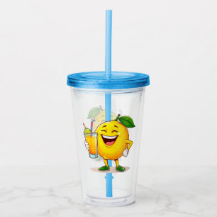 Gelukkig Limoen Cartoon Karakter met Sap Acryl Drinkbeker