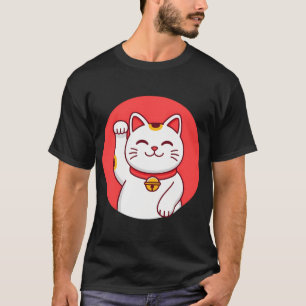 Gelukkig Maneki Neko met Japanse Vlag Achtergrond T-shirt