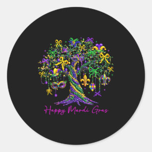 Gelukkig Mardi Gras Kralen Boom Carnaval Vrouwen M Ronde Sticker