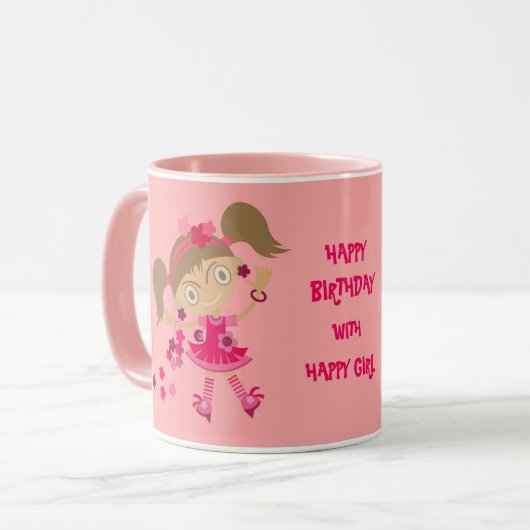 GELUKKIG MEISJE GIFT VERJAARDAG MOK (Voorkant links)