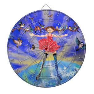 Gelukkig meisje met vogels - Geluk - Joy Dartbord