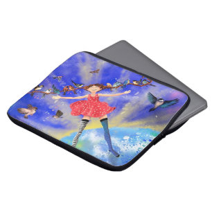 Gelukkig meisje met vogels - Geluk Laptop Sleeve