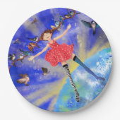 Gelukkig meisje met vogels - voeg je Afbeelding to Papieren Bordje (Voorkant)