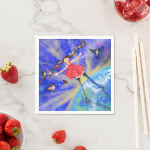 Gelukkig meisje met vogels - voeg je Afbeelding to Servet