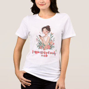 Gelukkig meisje sms'en met bloemen Tri-Blend shirt