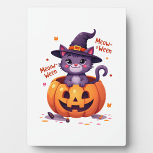 Gelukkig Meow-a-ween - Knuffel Kat Heks Pompoen - Fotoplaat