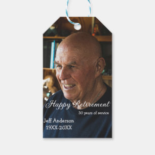 Gelukkig met je pensioen voeg naam foto jaren dien cadeaulabel