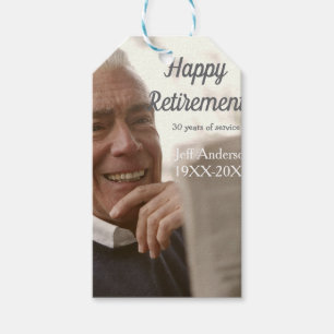 Gelukkig met je pensioen voeg naam foto jaren dien cadeaulabel